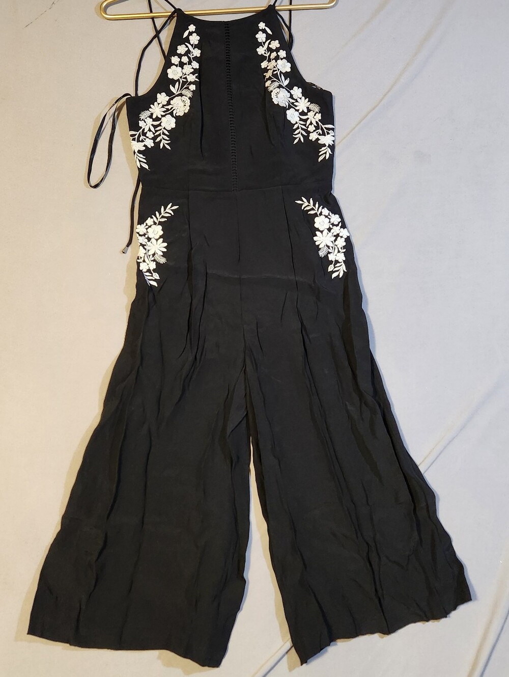 Ever New Black Jumpsuit with White Floral Embroidery